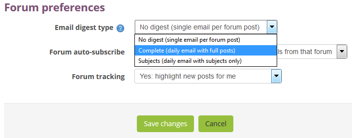 Forum preferences, select daily digest full text