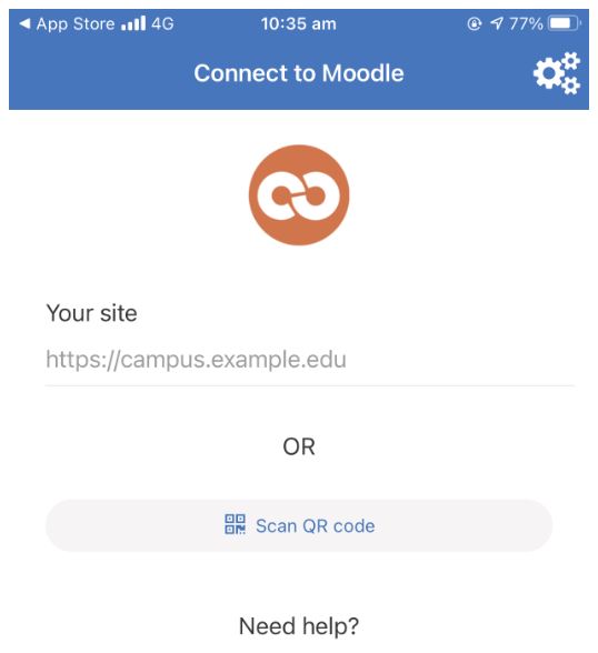 Connect to Moodle page requesting URL of Scan QR code