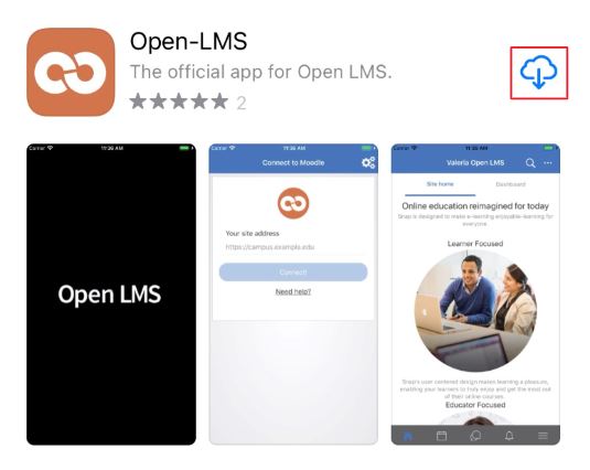Download Open LMS for apple page with download icon highlighted