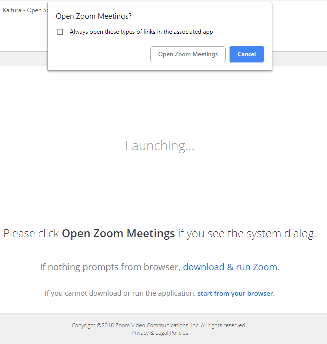 Picture of page showing Open Zoom Meeting